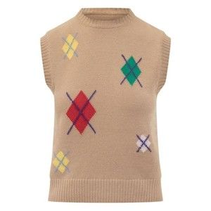 Msgm Sleeveless Beige Sweater With Diamond Pattern - NWT